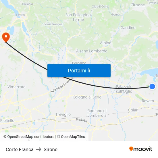 Corte Franca to Sirone map