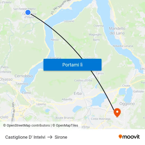 Castiglione D' Intelvi to Sirone map