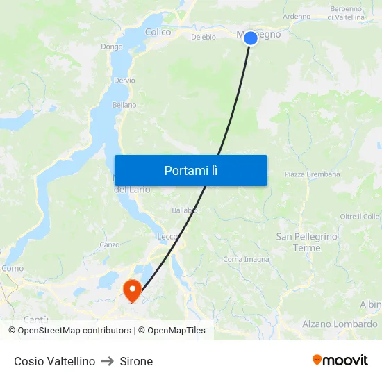 Cosio Valtellino to Sirone map