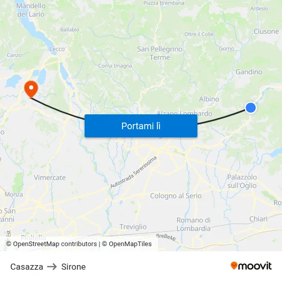 Casazza to Sirone map