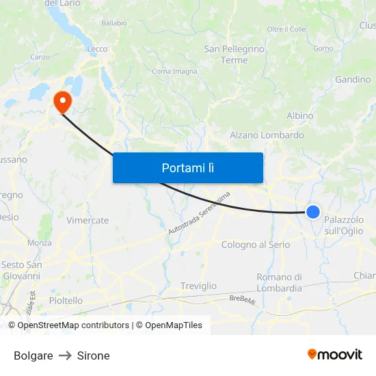 Bolgare to Sirone map