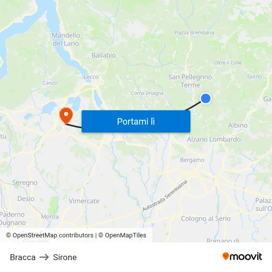 Bracca to Sirone map