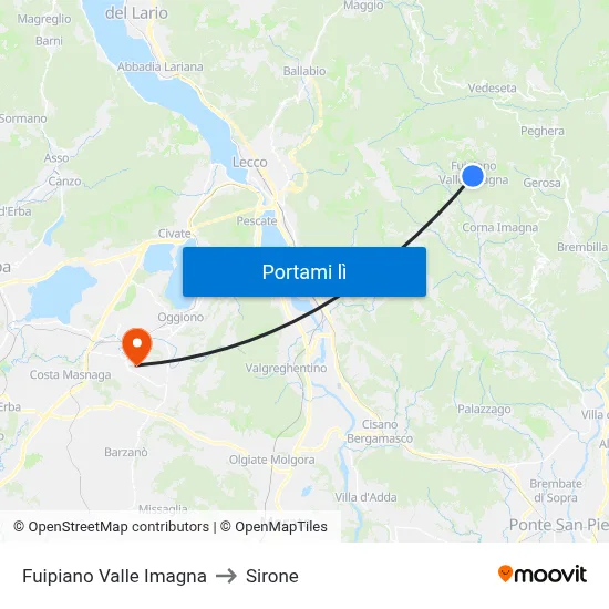 Fuipiano Valle Imagna to Sirone map