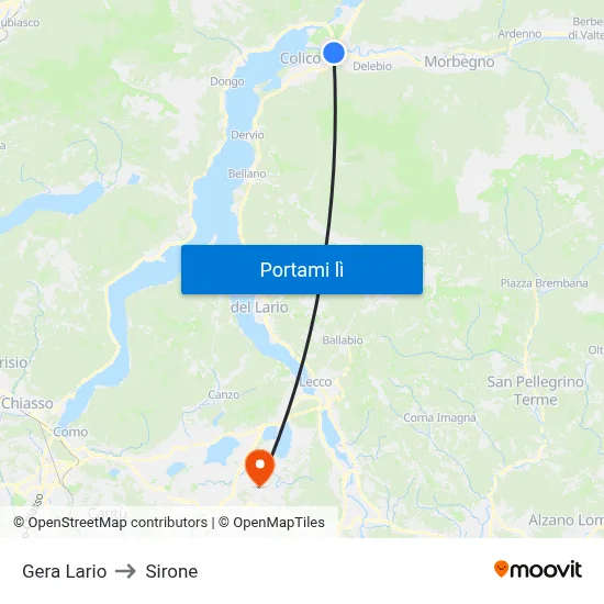 Gera Lario to Sirone map