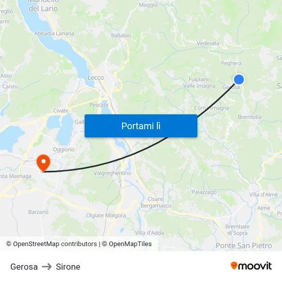 Gerosa to Sirone map