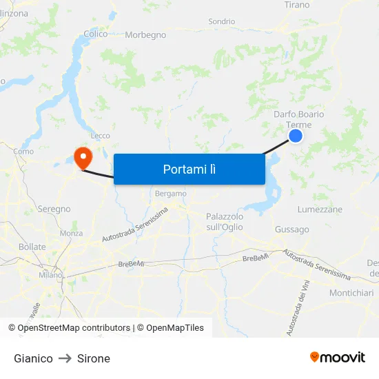 Gianico to Sirone map