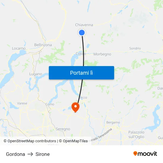 Gordona to Sirone map