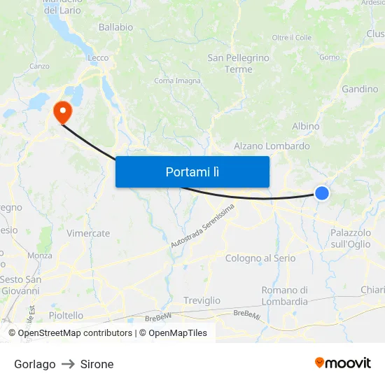 Gorlago to Sirone map