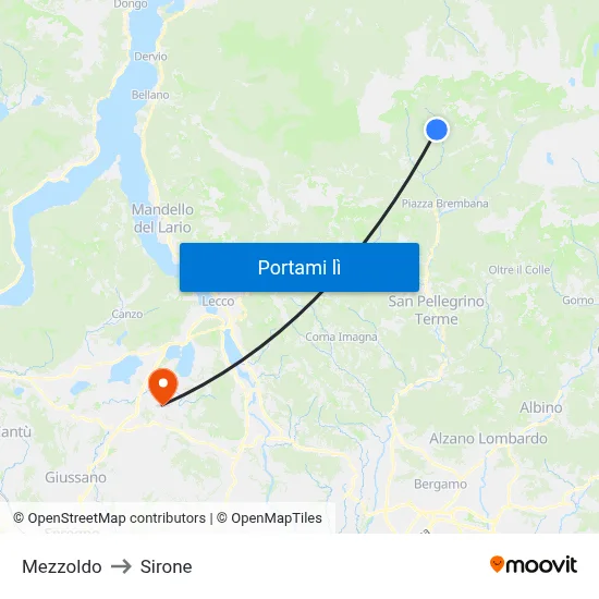 Mezzoldo to Sirone map
