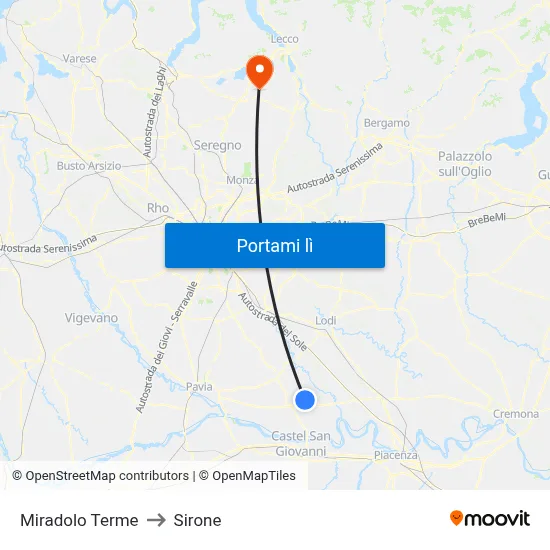 Miradolo Terme to Sirone map