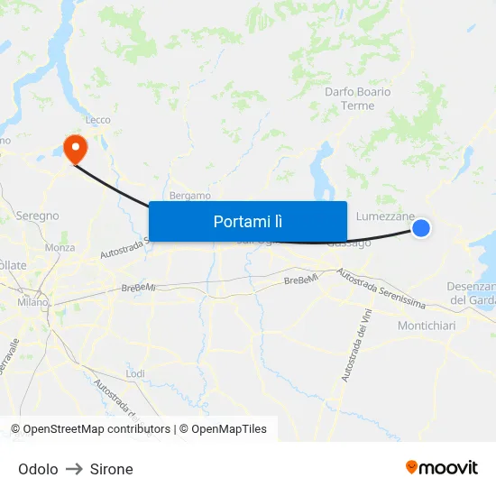 Odolo to Sirone map
