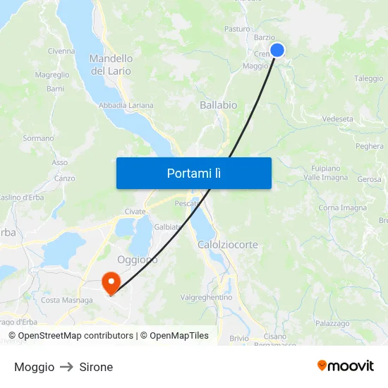 Moggio to Sirone map