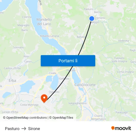 Pasturo to Sirone map