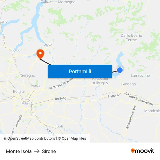 Monte Isola to Sirone map