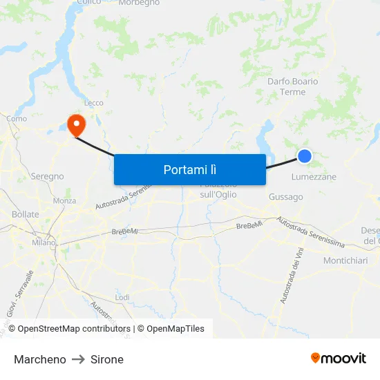Marcheno to Sirone map