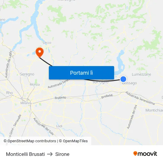 Monticelli Brusati to Sirone map