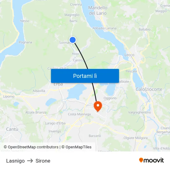 Lasnigo to Sirone map