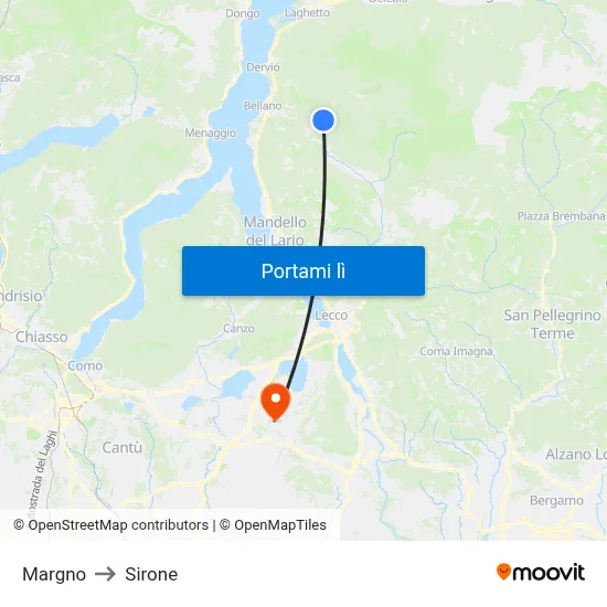 Margno to Sirone map