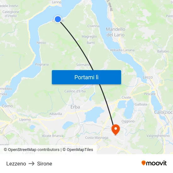 Lezzeno to Sirone map