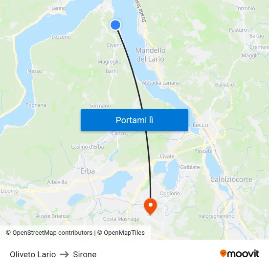 Oliveto Lario to Sirone map