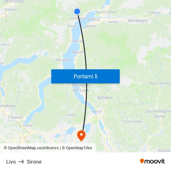 Livo to Sirone map