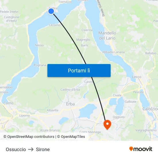 Ossuccio to Sirone map