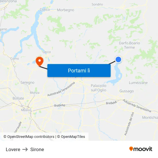 Lovere to Sirone map