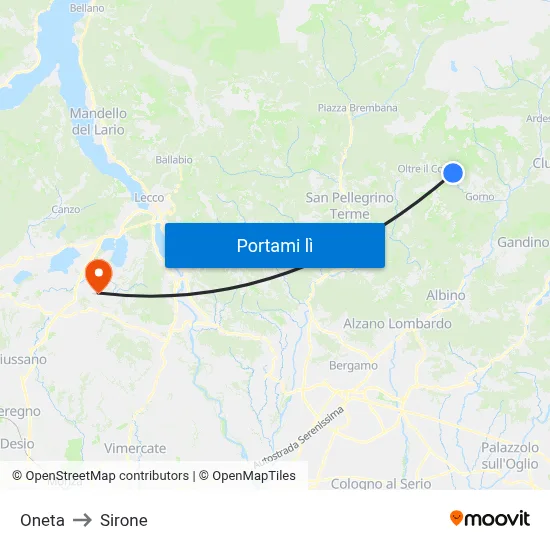 Oneta to Sirone map