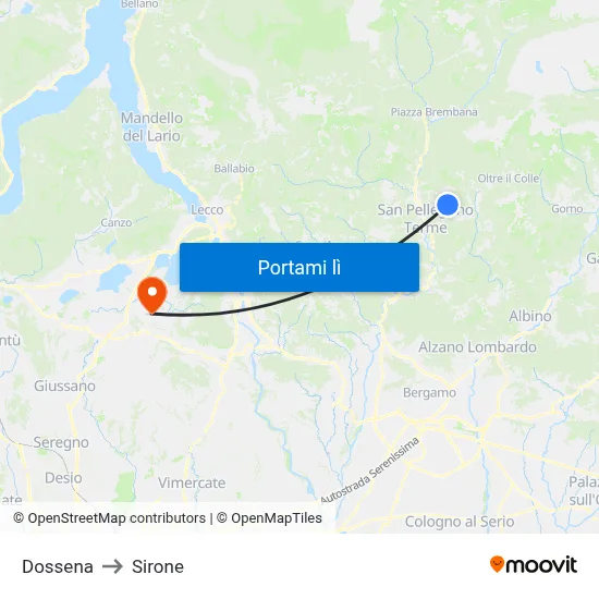 Dossena to Sirone map