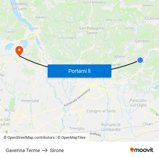 Gaverina Terme to Sirone map