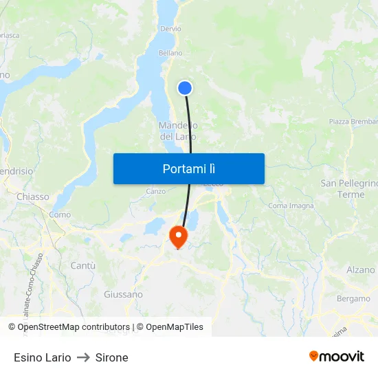 Esino Lario to Sirone map