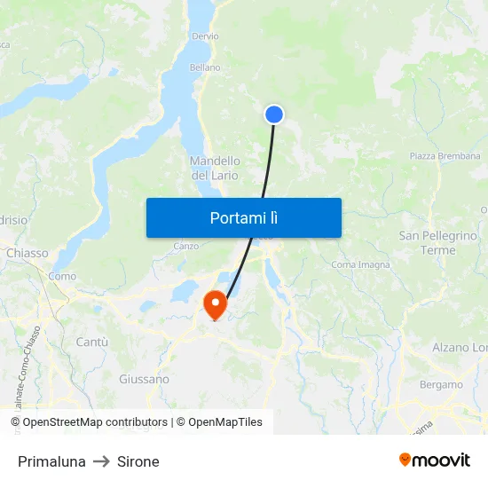 Primaluna to Sirone map
