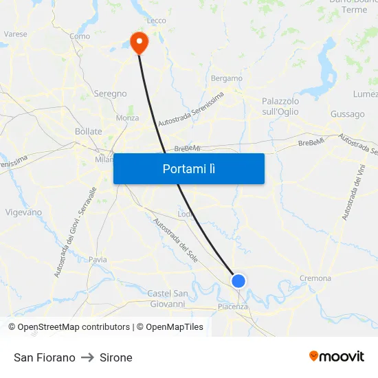 San Fiorano to Sirone map