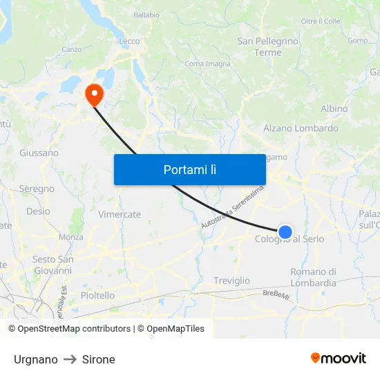 Urgnano to Sirone map