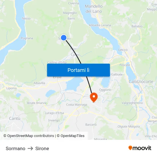 Sormano to Sirone map