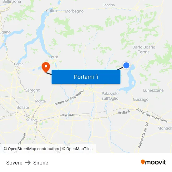 Sovere to Sirone map