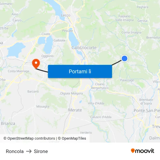 Roncola to Sirone map
