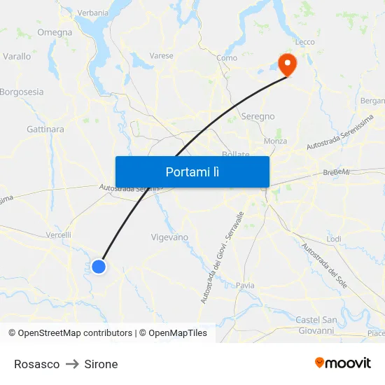 Rosasco to Sirone map