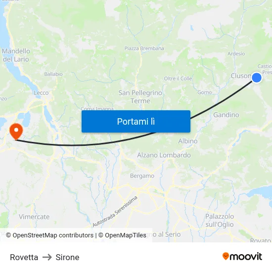 Rovetta to Sirone map