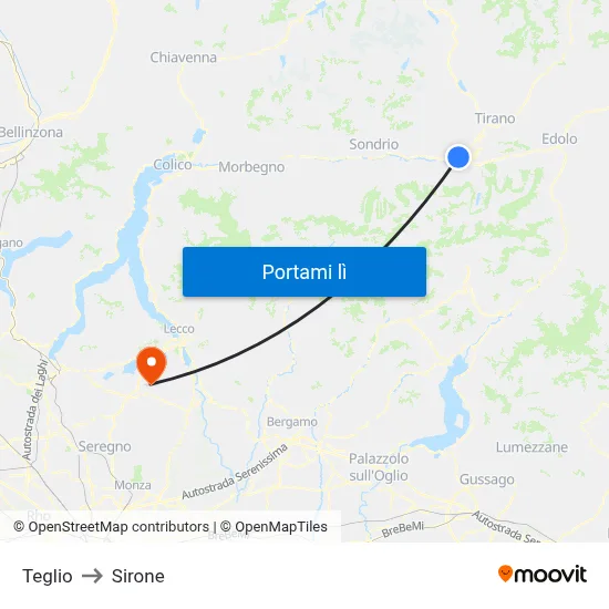 Teglio to Sirone map