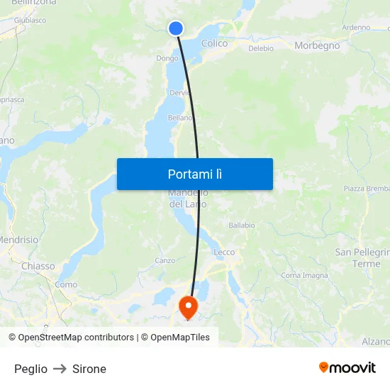 Peglio to Sirone map