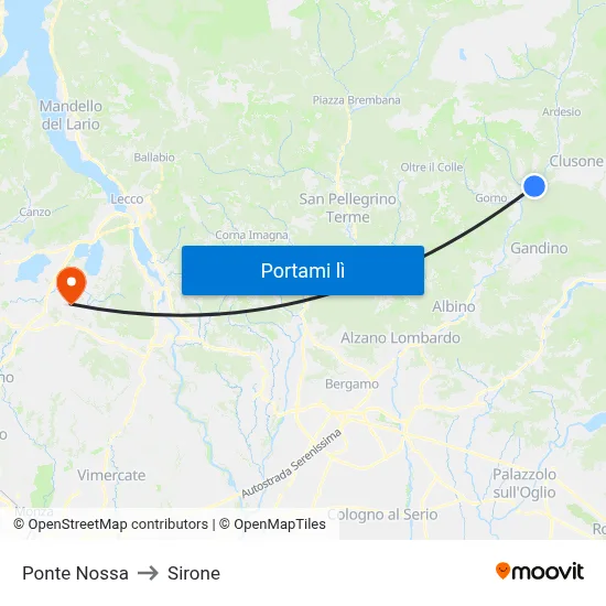 Ponte Nossa to Sirone map