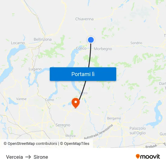 Verceia to Sirone map