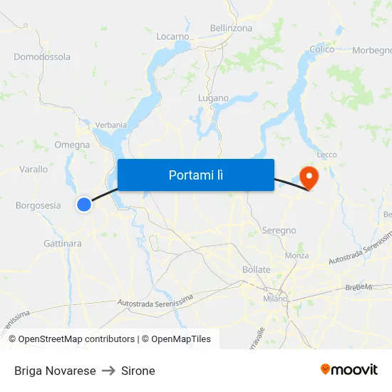 Briga Novarese to Sirone map