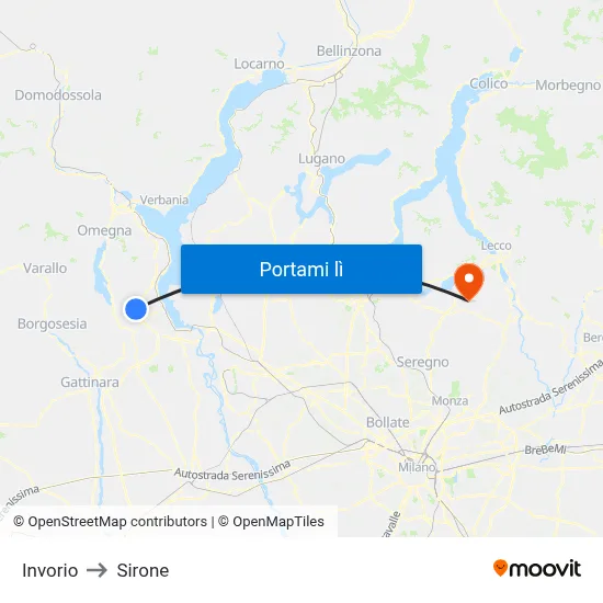 Invorio to Sirone map