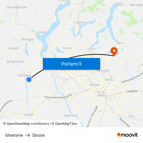 Ghemme to Sirone map