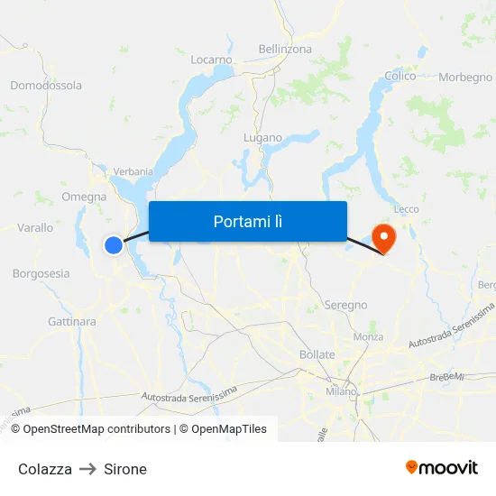 Colazza to Sirone map