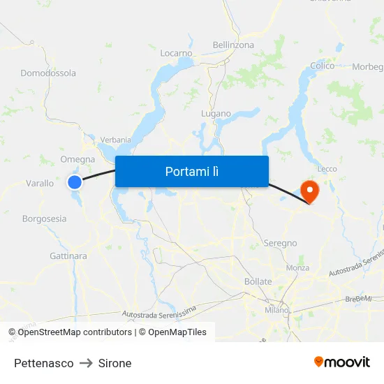 Pettenasco to Sirone map