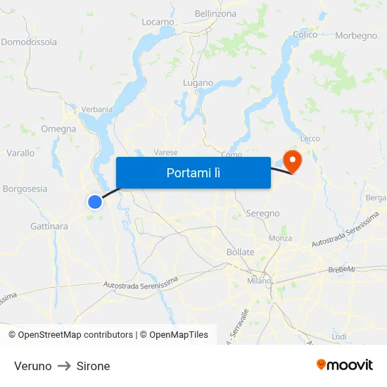 Veruno to Sirone map