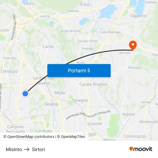 Misinto to Sirtori map